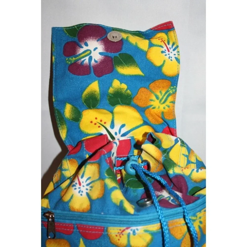 Backpack Purse Hibiscus Hawaiian Flower Print Boho Drawstring Adjustable Strap